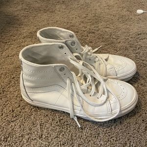 White Leather Skate Hi Vans